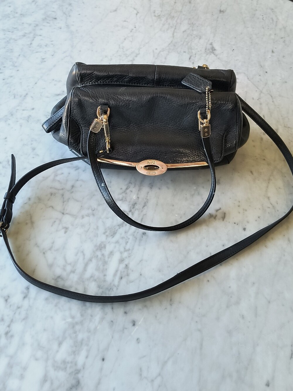 Coach Black pebbled  Leather Satchel Madison Madeline with Gold-Tone Accents